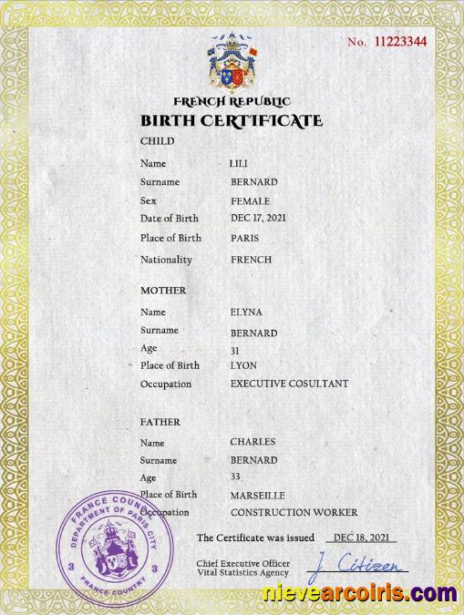 France vital record birth certificate